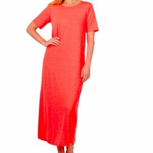 NEW Short Sleeve Round Neck Coral Maxi Dress